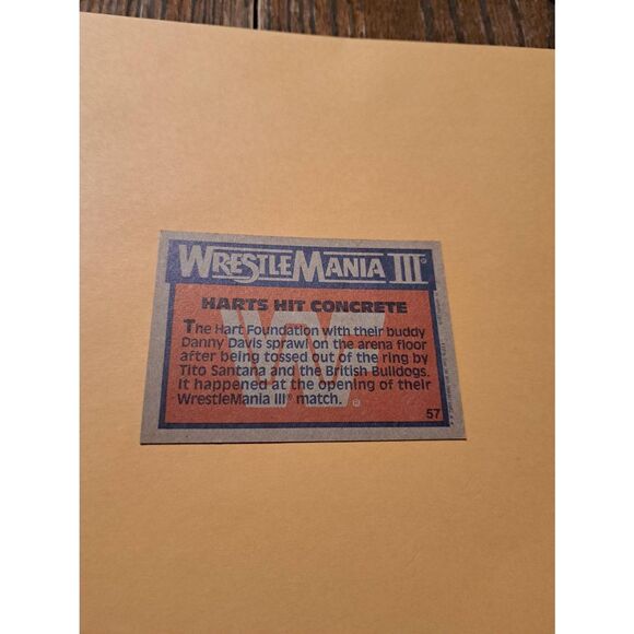Vintage 1987 WWF WrestleMania III Trading Card #57 The Harts Hit Concrete Titan - Picture 2 of 2